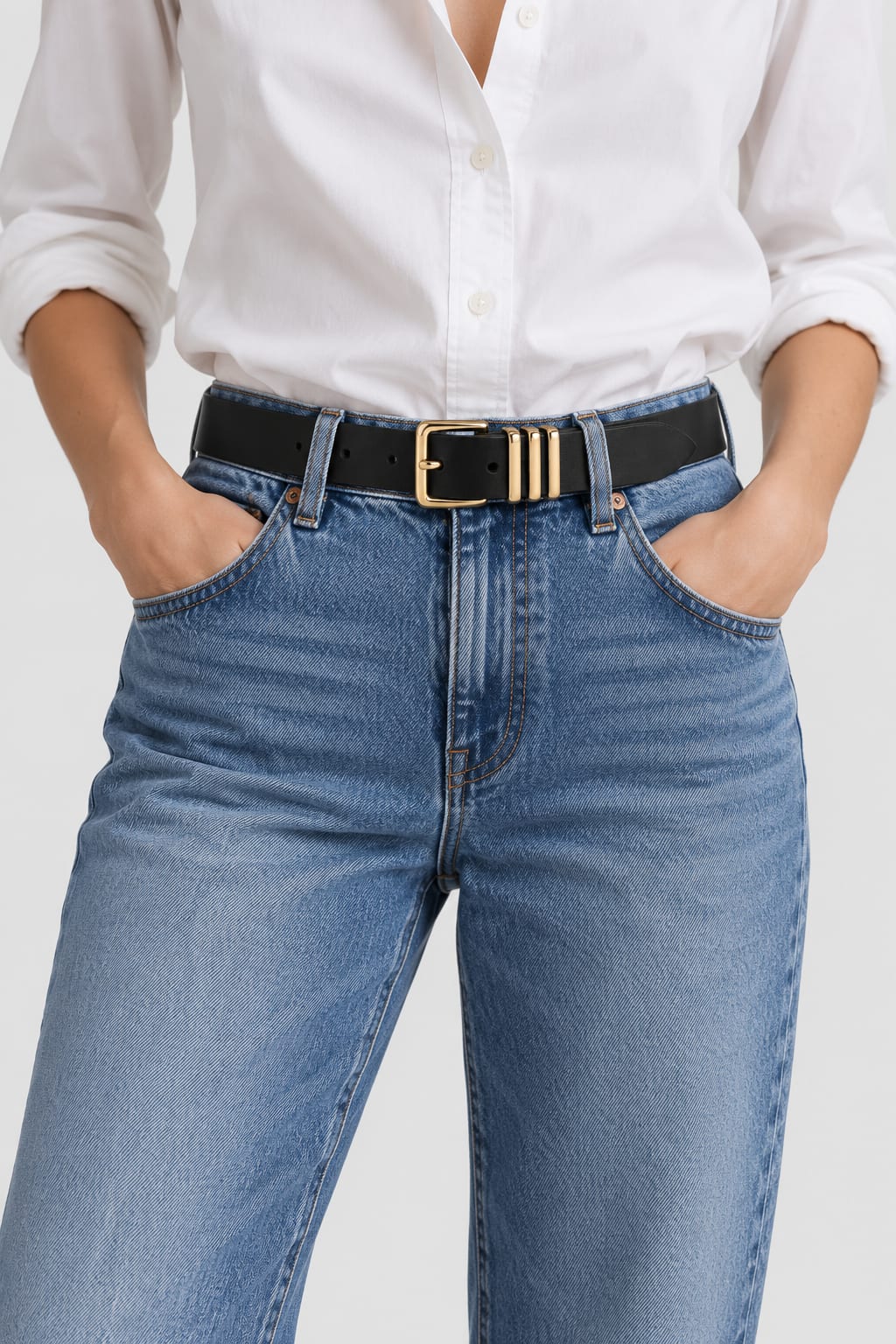 Belt | Black Square Triple-Loop Gold-Buckle Gold Belt CIZARO - Cizaro Jeans