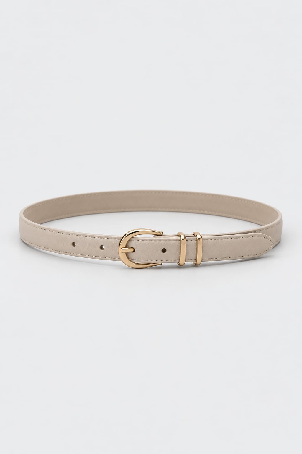 Belt | Beige Stitched Gold-Buckle Gold Belt CIZARO - Cizaro Jeans