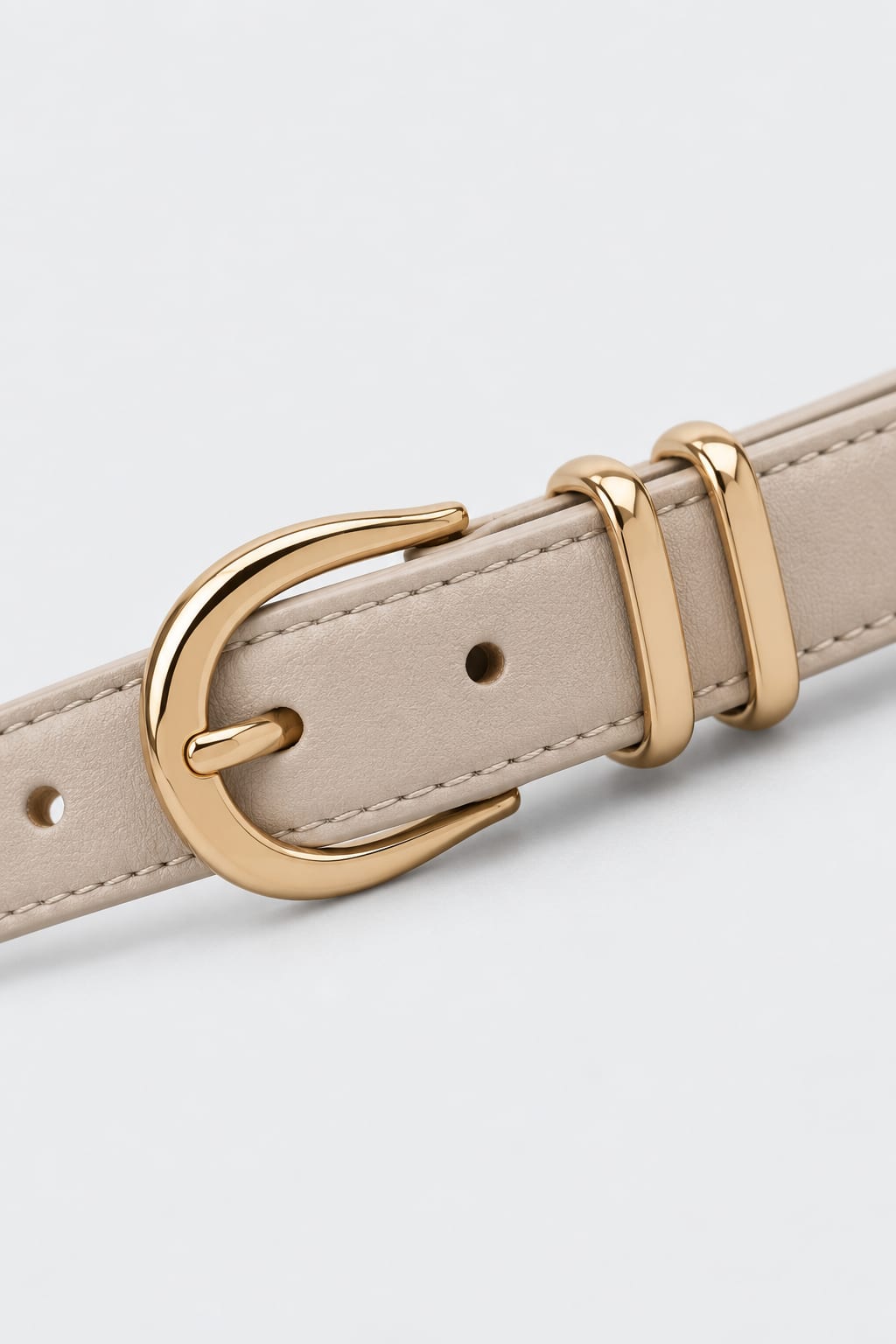 Belt | Beige Stitched Gold-Buckle Gold Belt CIZARO - Cizaro Jeans