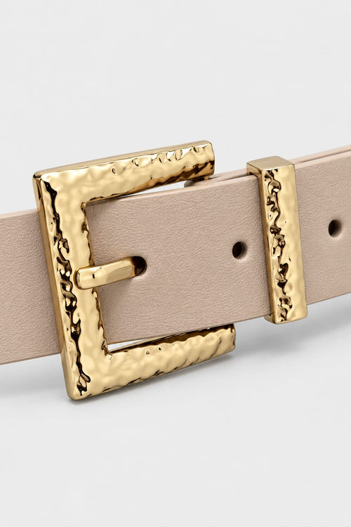Belt | Beige Hammered Gold Square Buckle