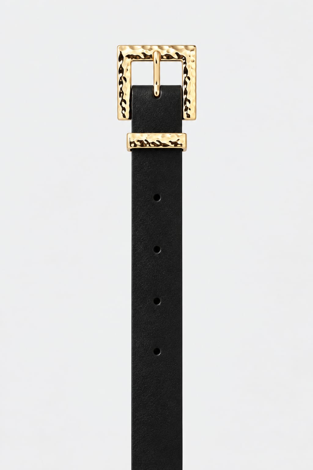Black Belt with Hammered Gold Square Buckle Gold Belt CIZARO - Cizaro Jeans