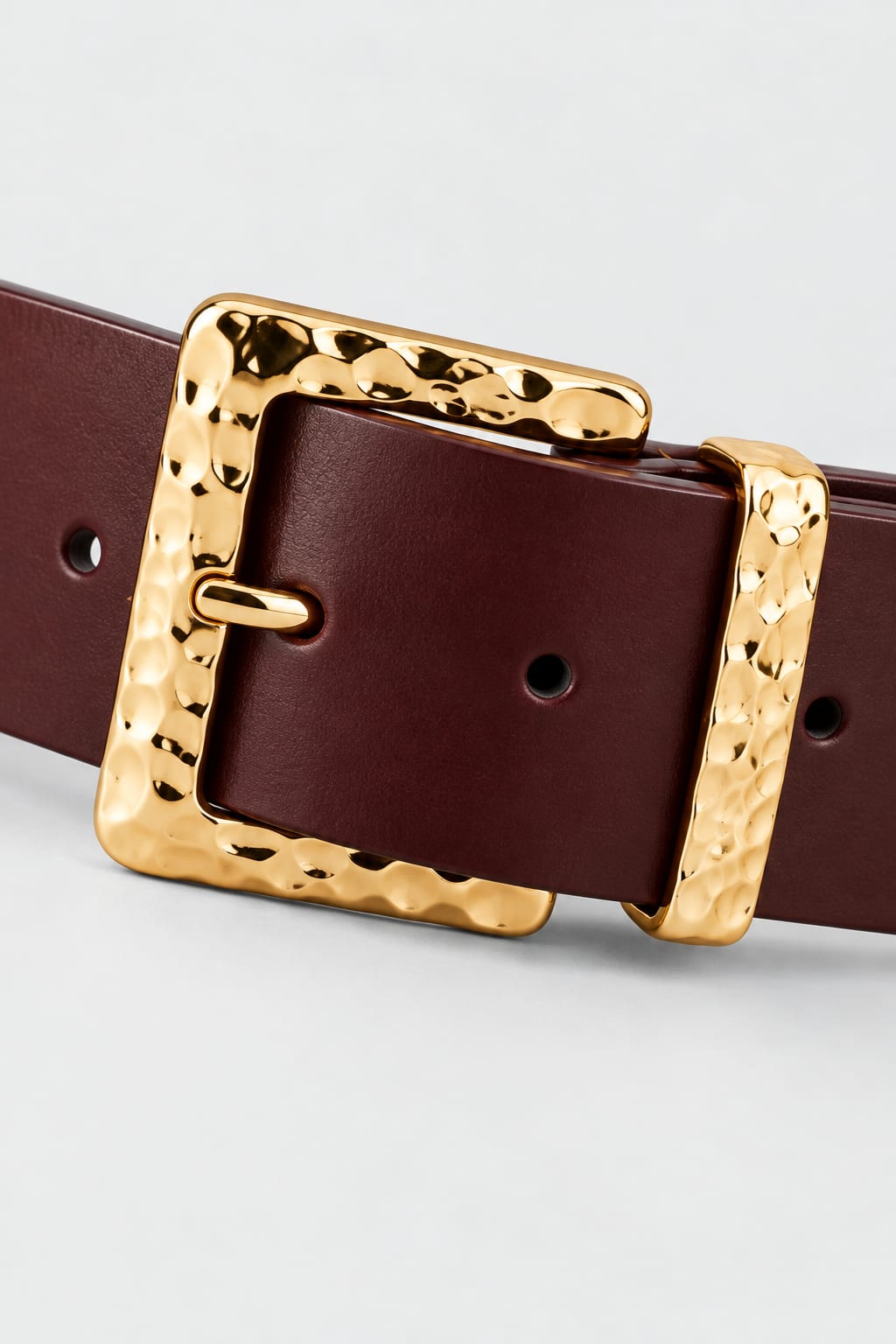 Belt | Burgundy Hammered Gold Square Buckle