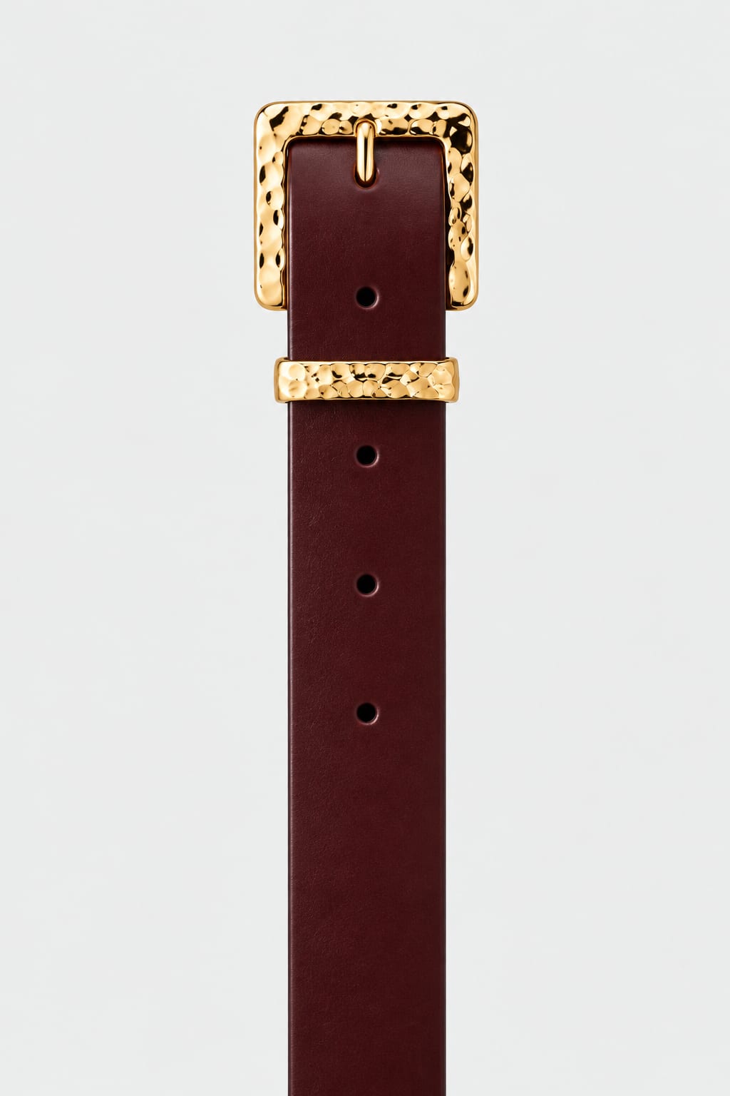 Belt | Burgundy Hammered Gold Square Buckle