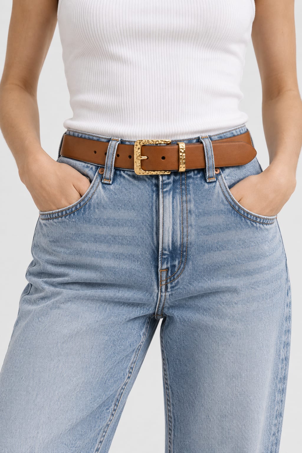 Belt | Honey Hammered Gold Square Buckle