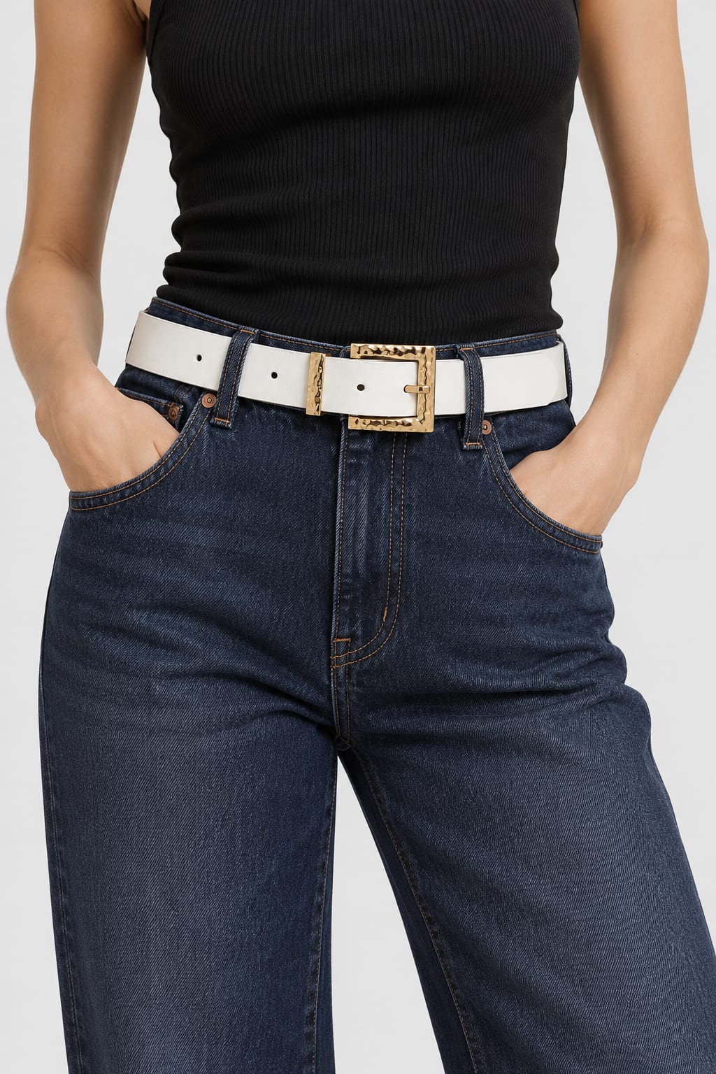 Belt | White & Gold Textured Buckle