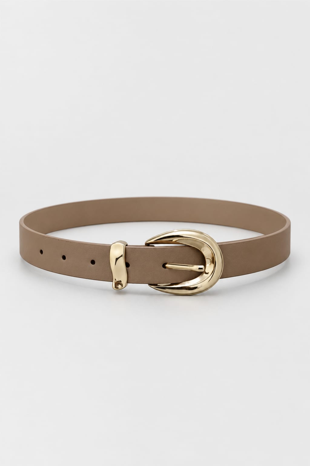 Belt | Beige Sculpted Gold Oval Buckle