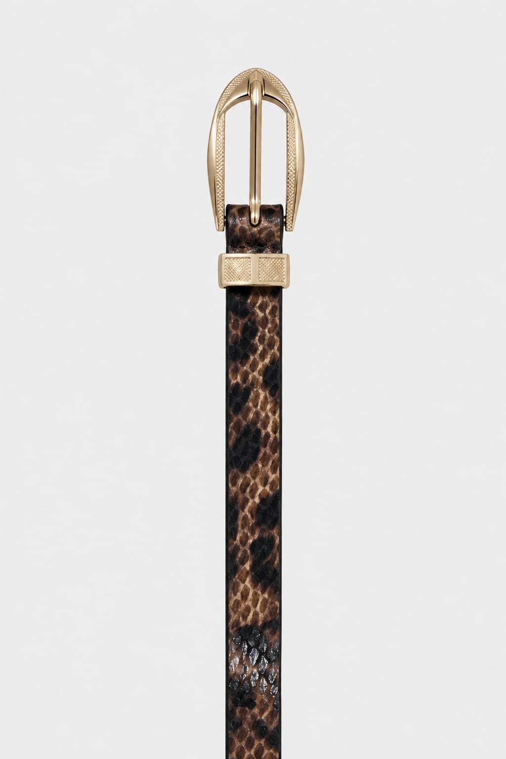 Snake Print Slim Belt with Textured Gold Oval Buckle
