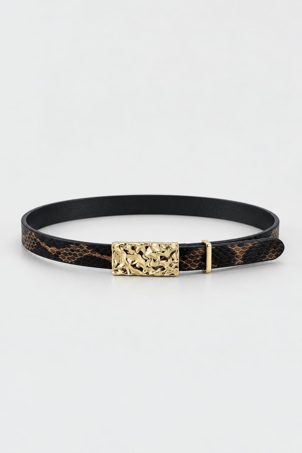 Belt | Snake Print Textured Gold-Buckle Gold Belt CIZARO - Cizaro Jeans