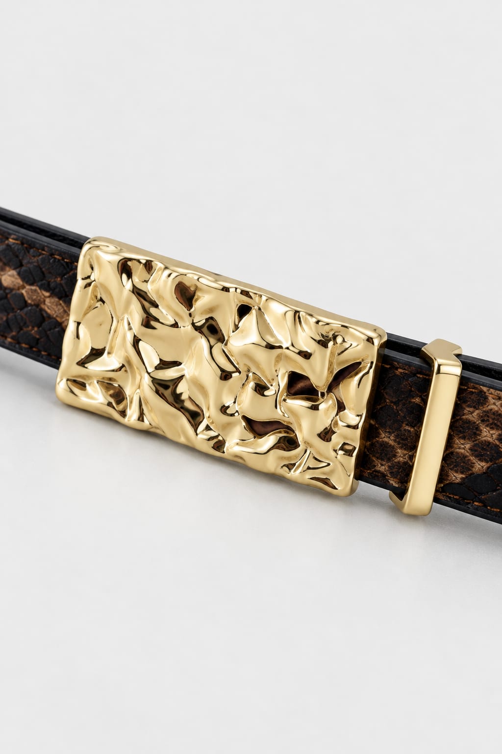 Belt | Snake Print Textured Gold-Buckle Gold Belt CIZARO - Cizaro Jeans