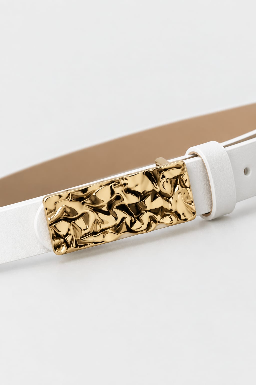 Belt | White Textured Gold-Buckle Gold Belt CIZARO - Cizaro Jeans