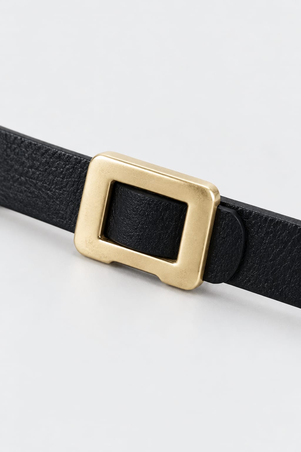 Black Slim Belt with Gold Square Buckle