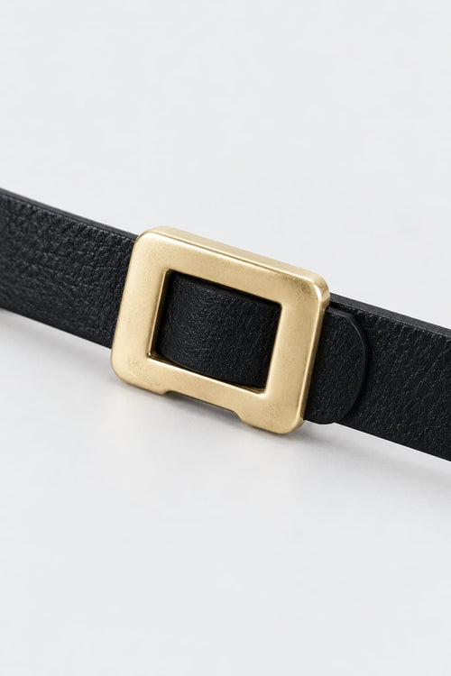 Belt | Black Slim Gold Square Buckle