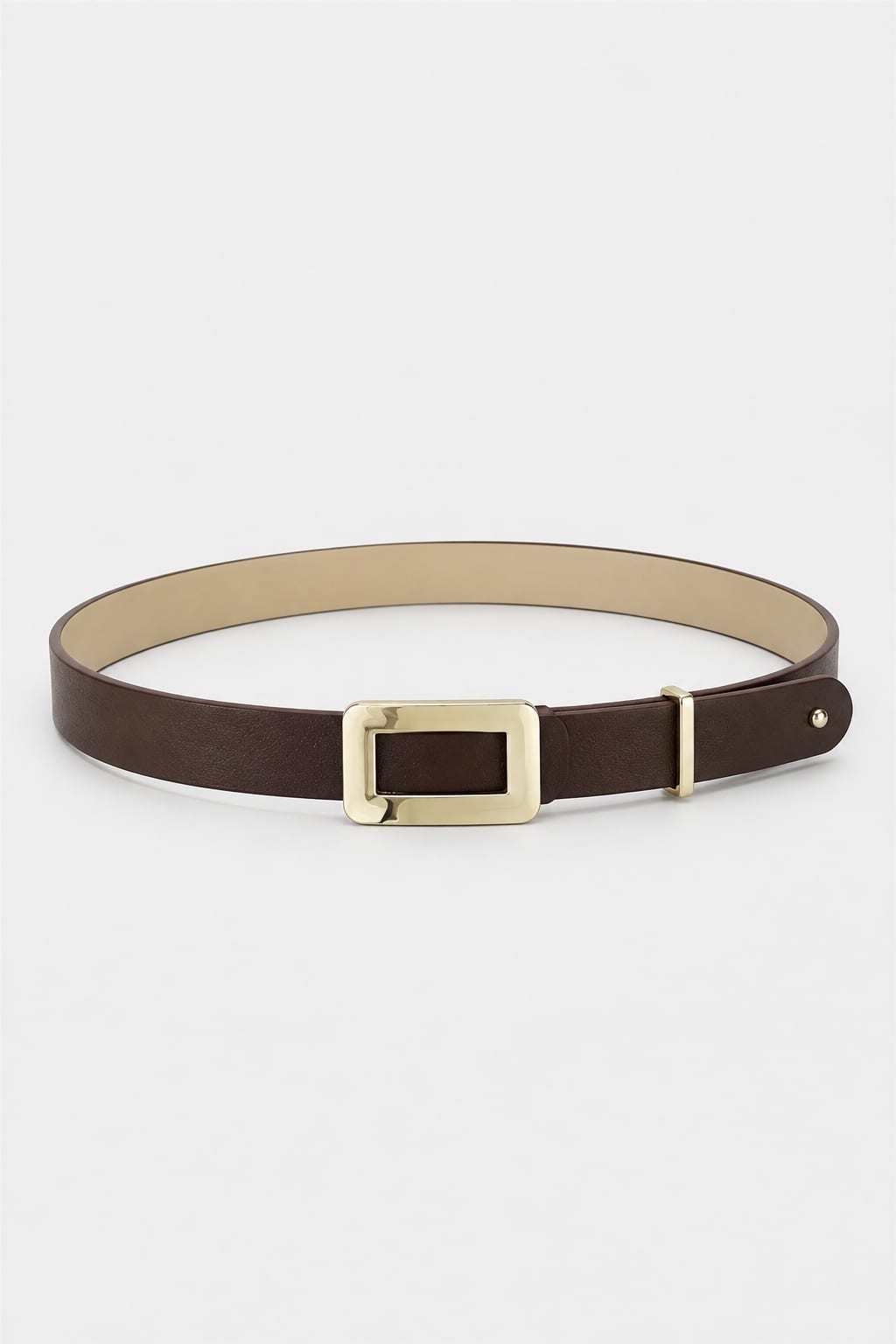 Dark Brown Slim Belt with Gold Square Buckle