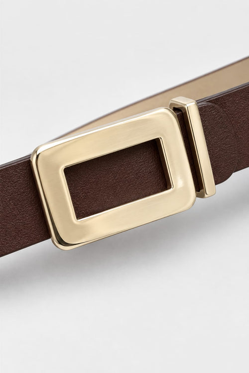 Belt | Dark Brown Slim Gold Square Buckle