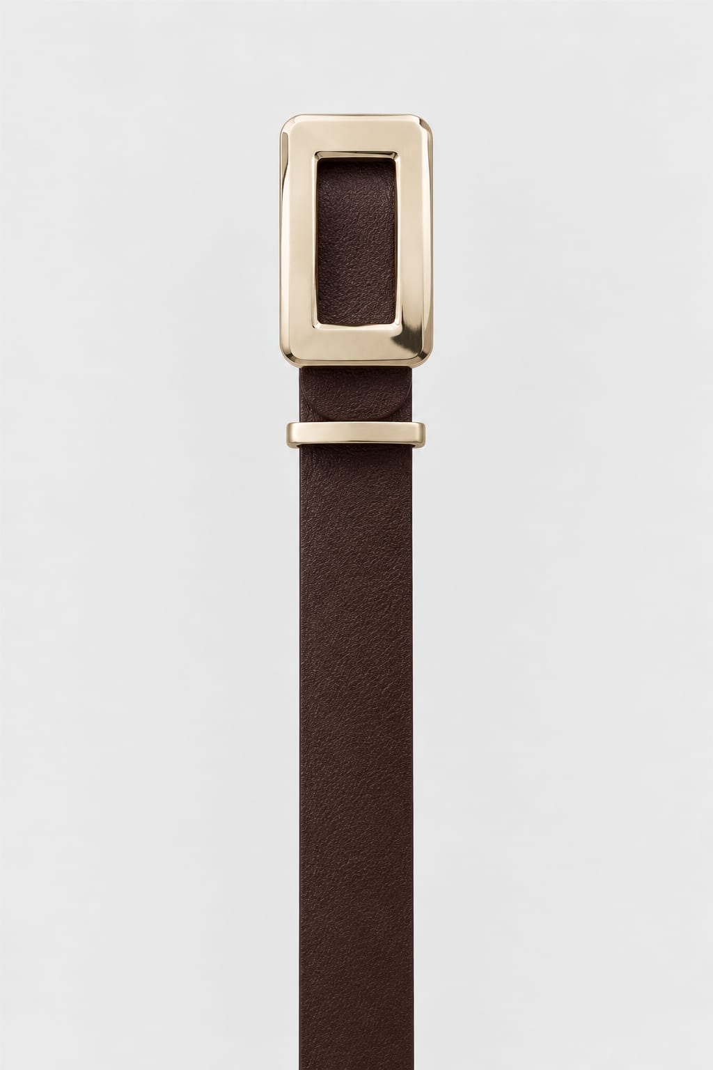 Dark Brown Slim Belt with Gold Square Buckle