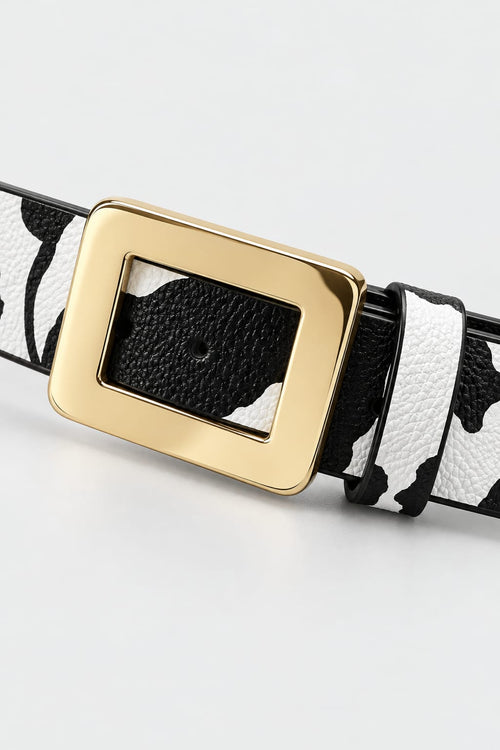 Belt | Cow Print Gold-Buckle Gold-Belt CIZARO - Cizaro Jeans