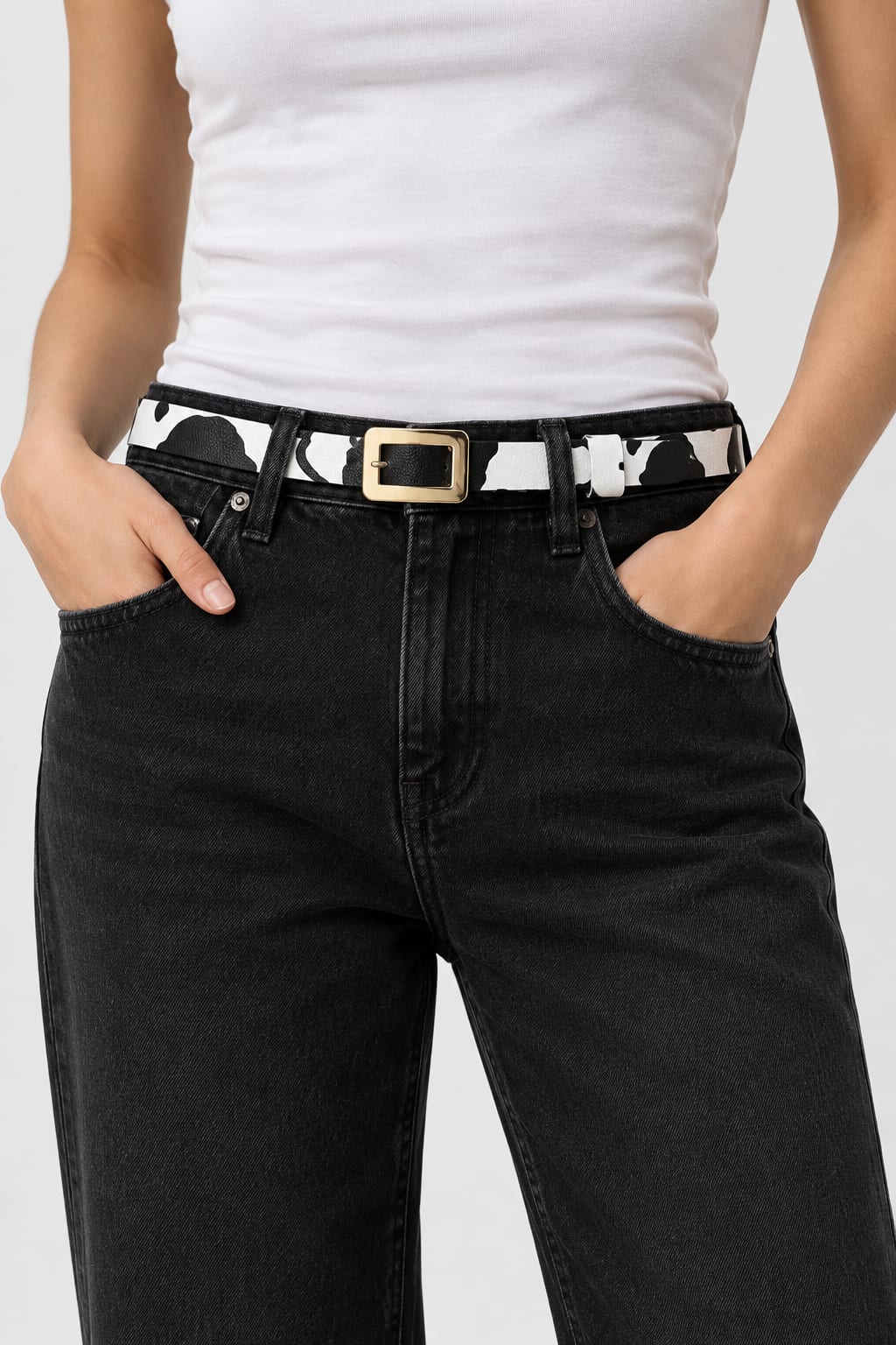 Belt | Cow Print Gold-Buckle Gold-Belt CIZARO - Cizaro Jeans