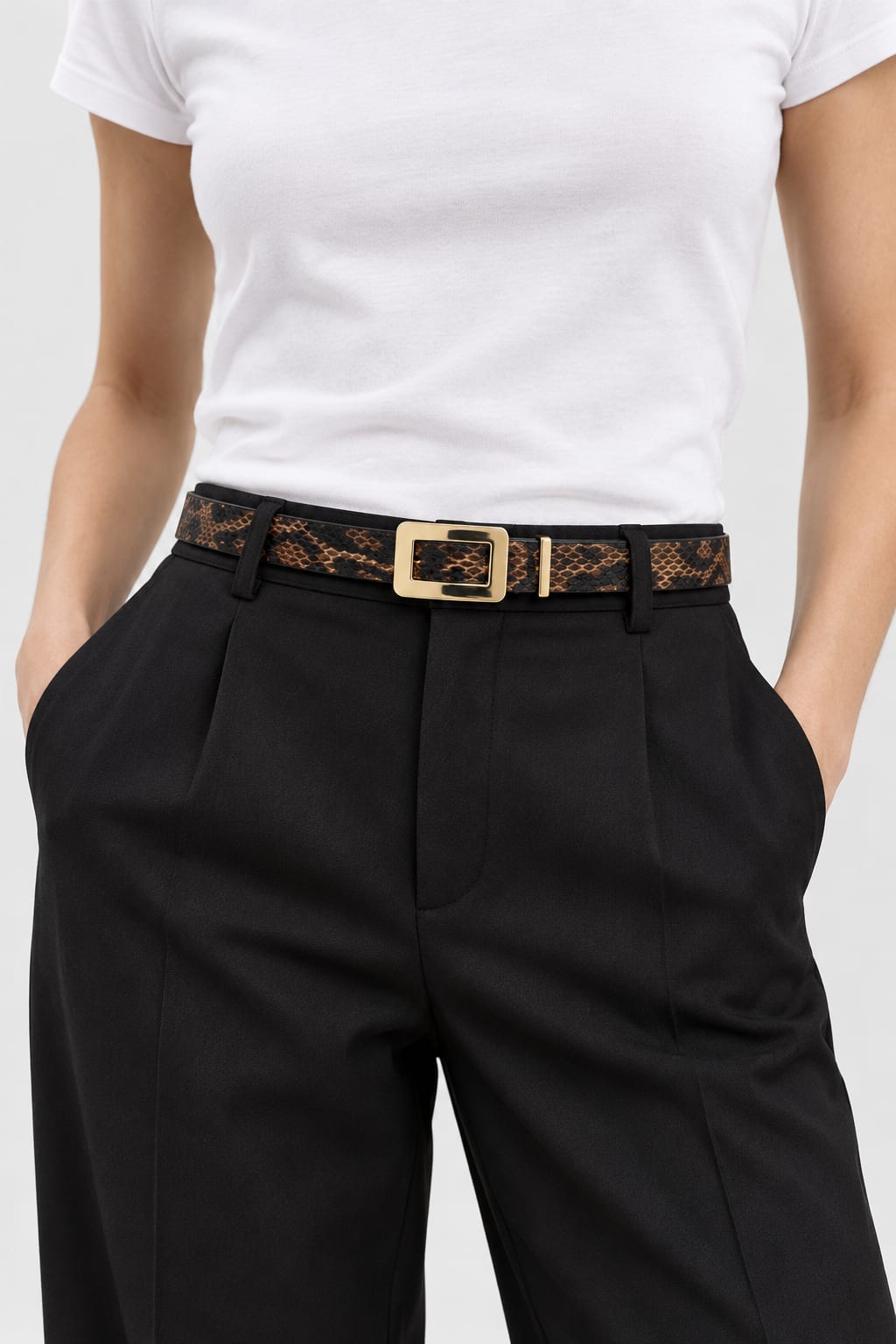 Belt | Snake Print Gold-Buckle Gold-Belt CIZARO - Cizaro Jeans