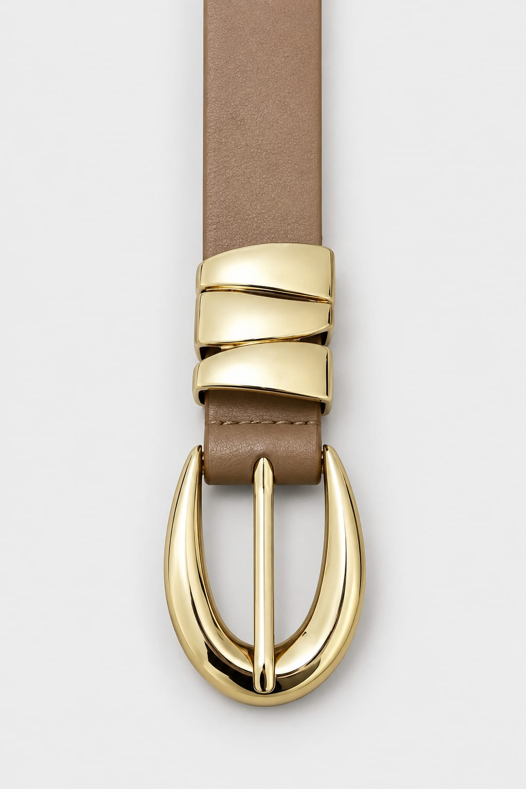 Brown Slim Belt with Gold Round Buckle