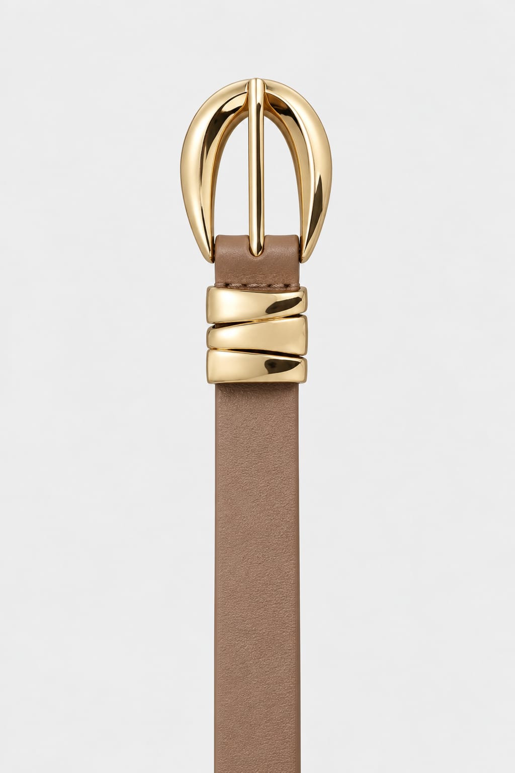 Brown Slim Belt with Gold Round Buckle