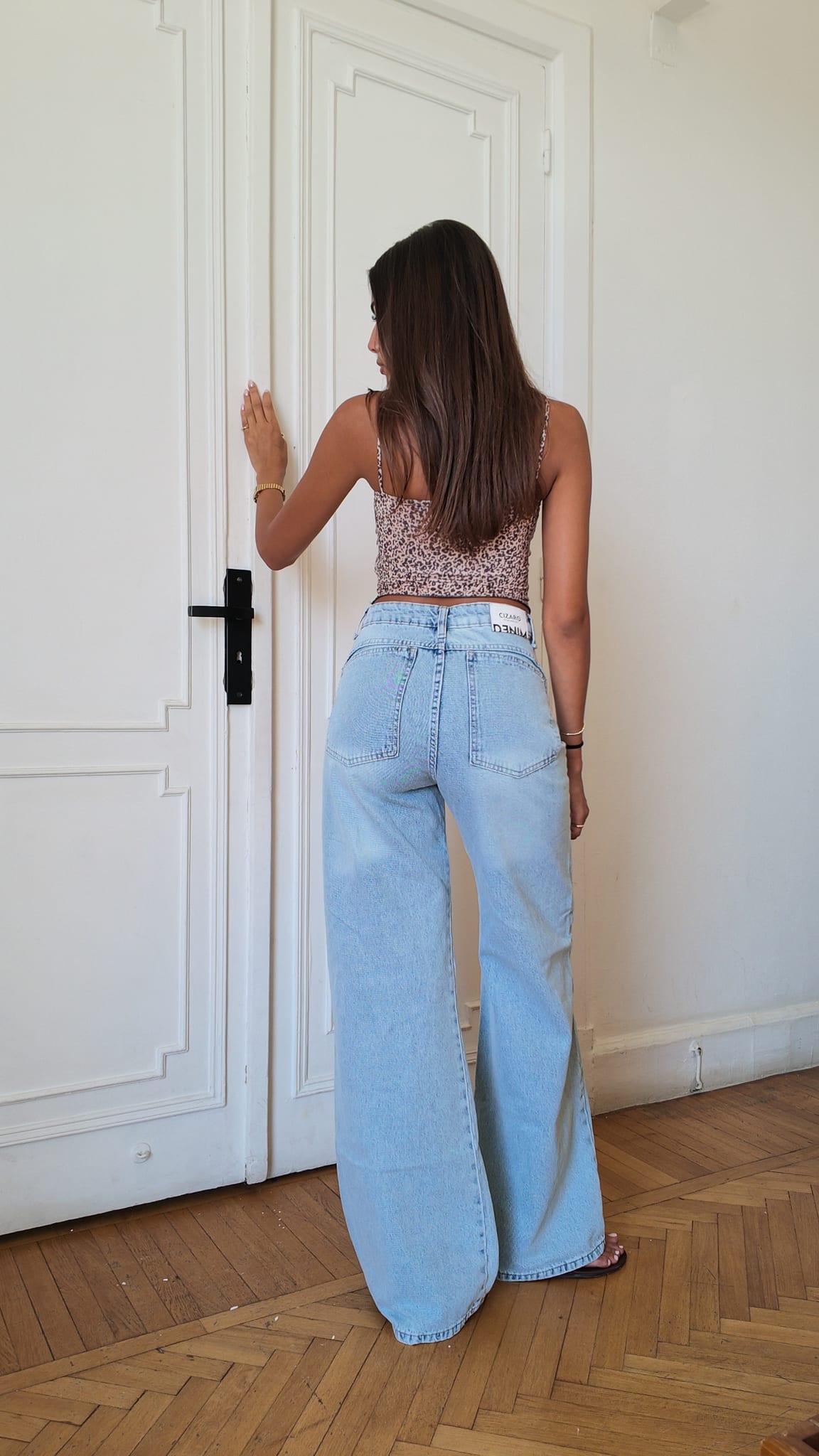 Wide-Leg High-Waist Light Ice Blue Jeans