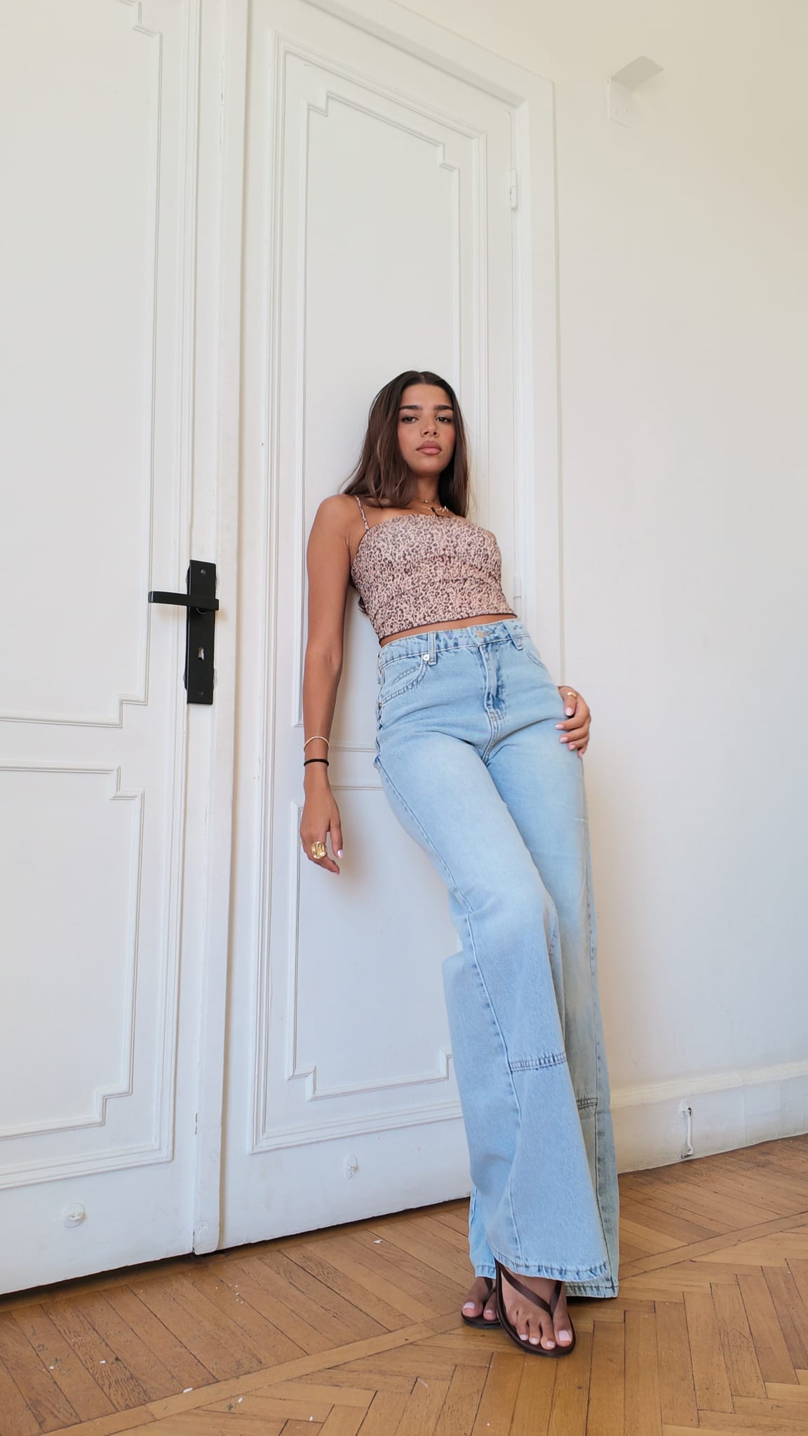 Wide-Leg High-Waist Light Ice Blue Jeans