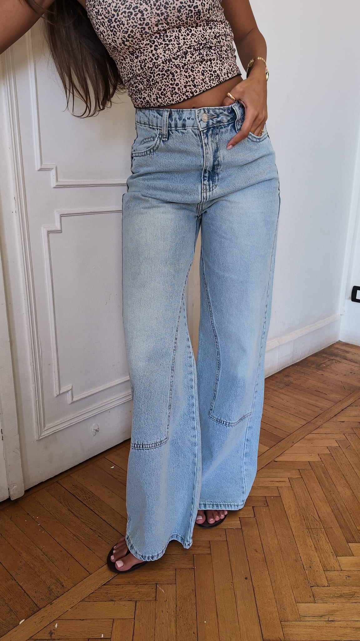 Wide-Leg High-Waist Light Ice Blue Jeans