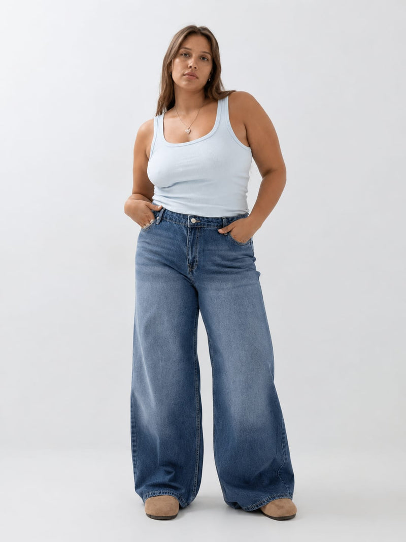 Curvy Baggy – High-Waist Light Vintage Blue Jeans Baggy CIZARO - Cizaro Jeans