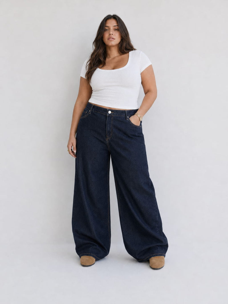 Curvy Baggy – High-Waist Raw Denim Jeans Baggy CIZARO - Cizaro Jeans
