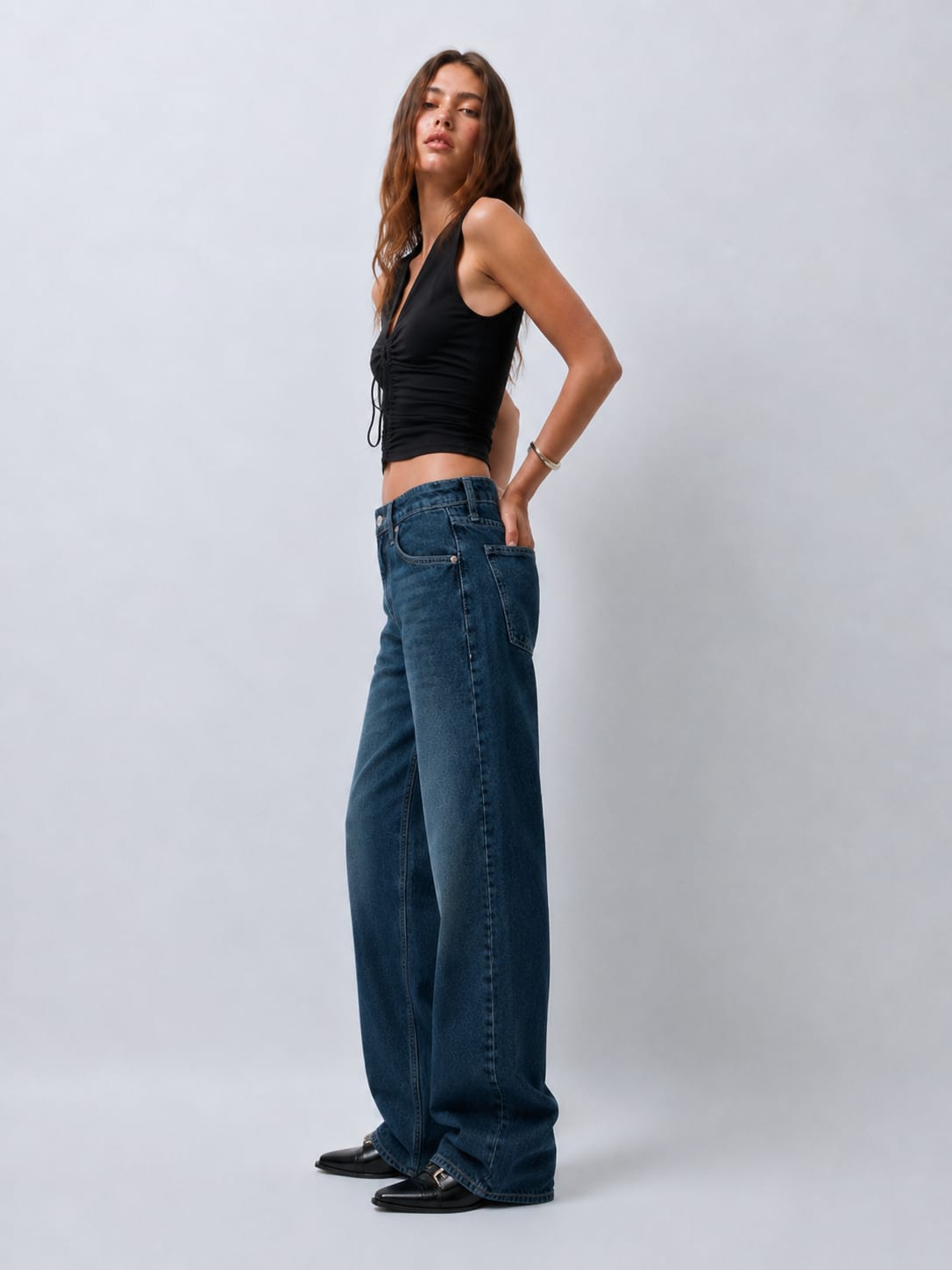 Women Baggy High Waist Mid Vintage Blue Jeans