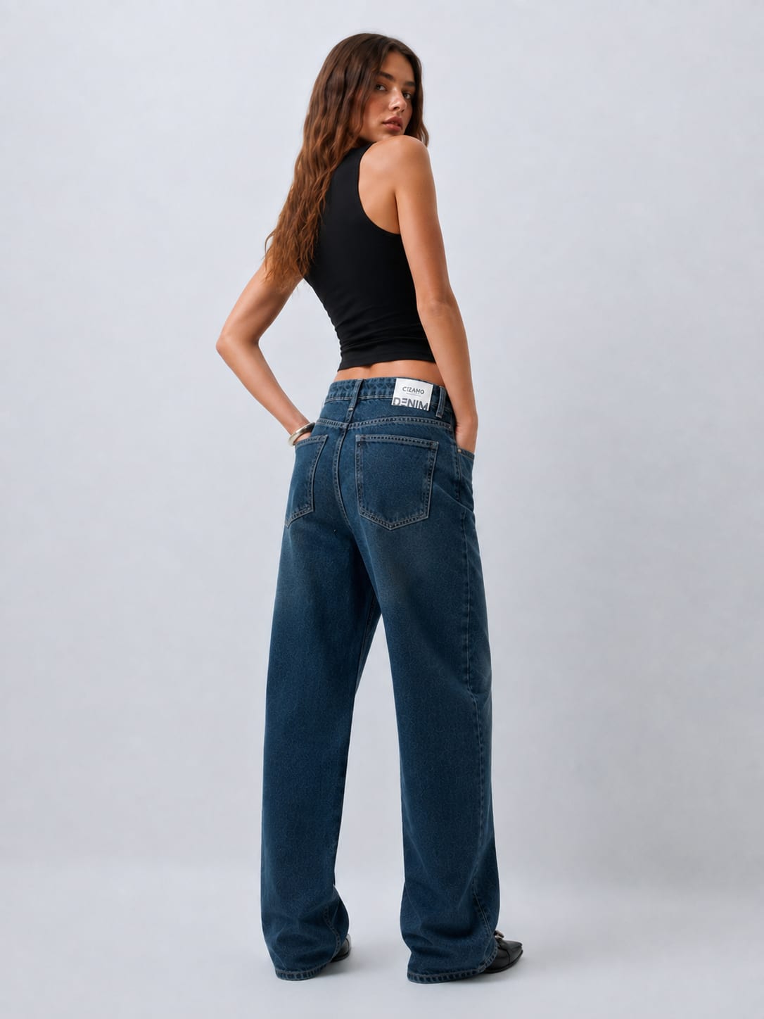 Women Baggy High Waist Mid Vintage Blue Jeans