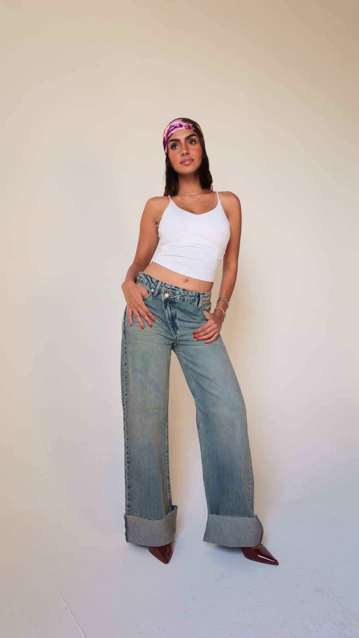 Baggy Mid-Waist Vintage Blue Turn-Up Jeans Baggy CIZARO - Cizaro Jeans