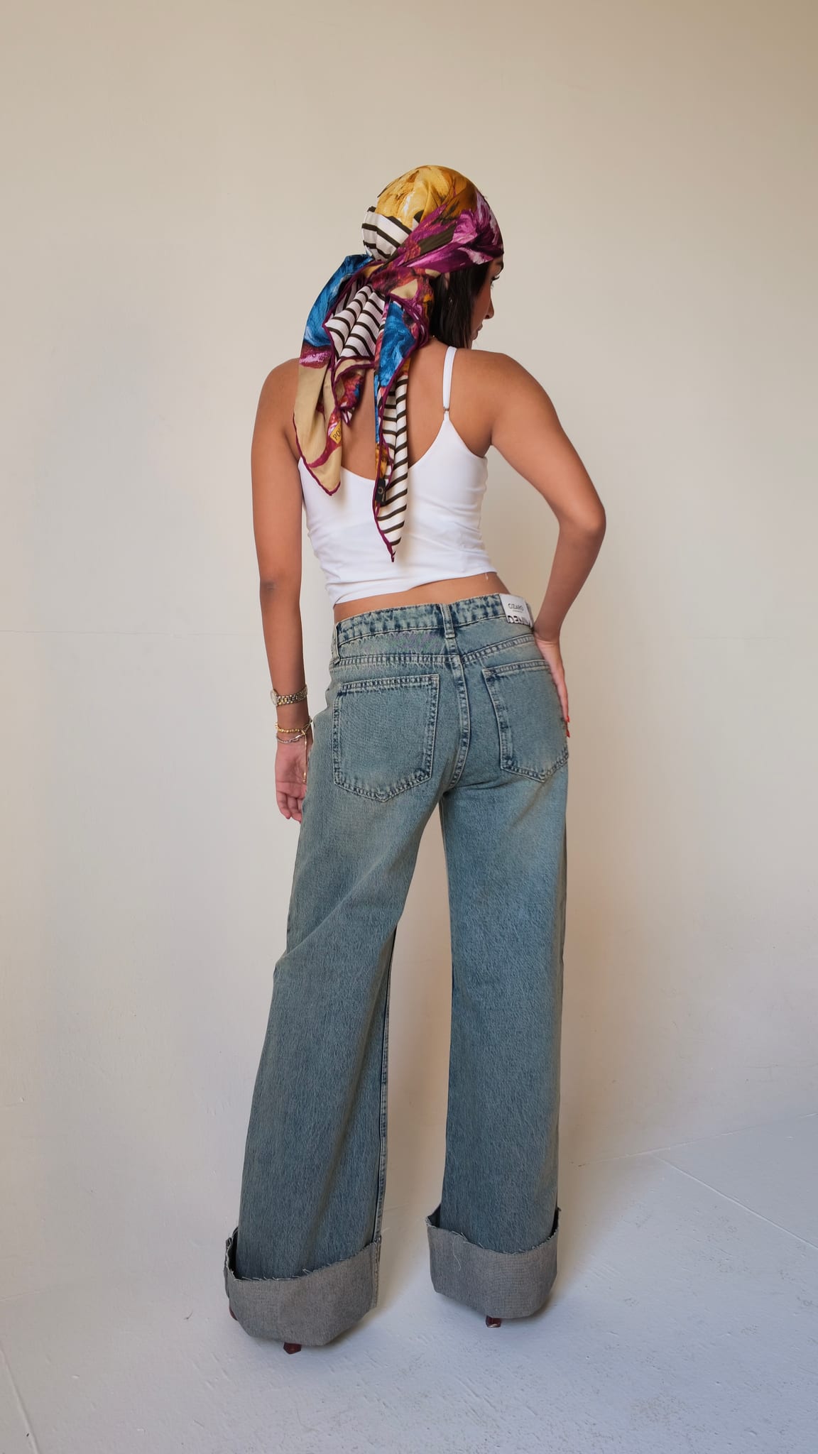 Baggy Mid-Waist Vintage Blue Turn-Up Jeans Baggy CIZARO - Cizaro Jeans