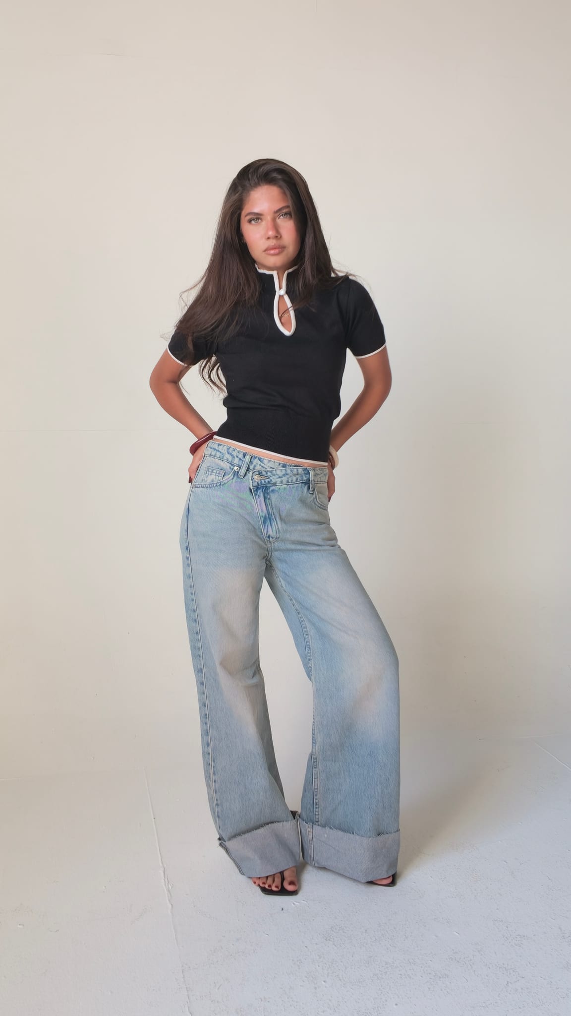 Baggy Mid-Waist Light Vintage Blue Turn-Up Jeans Baggy CIZARO - Cizaro Jeans