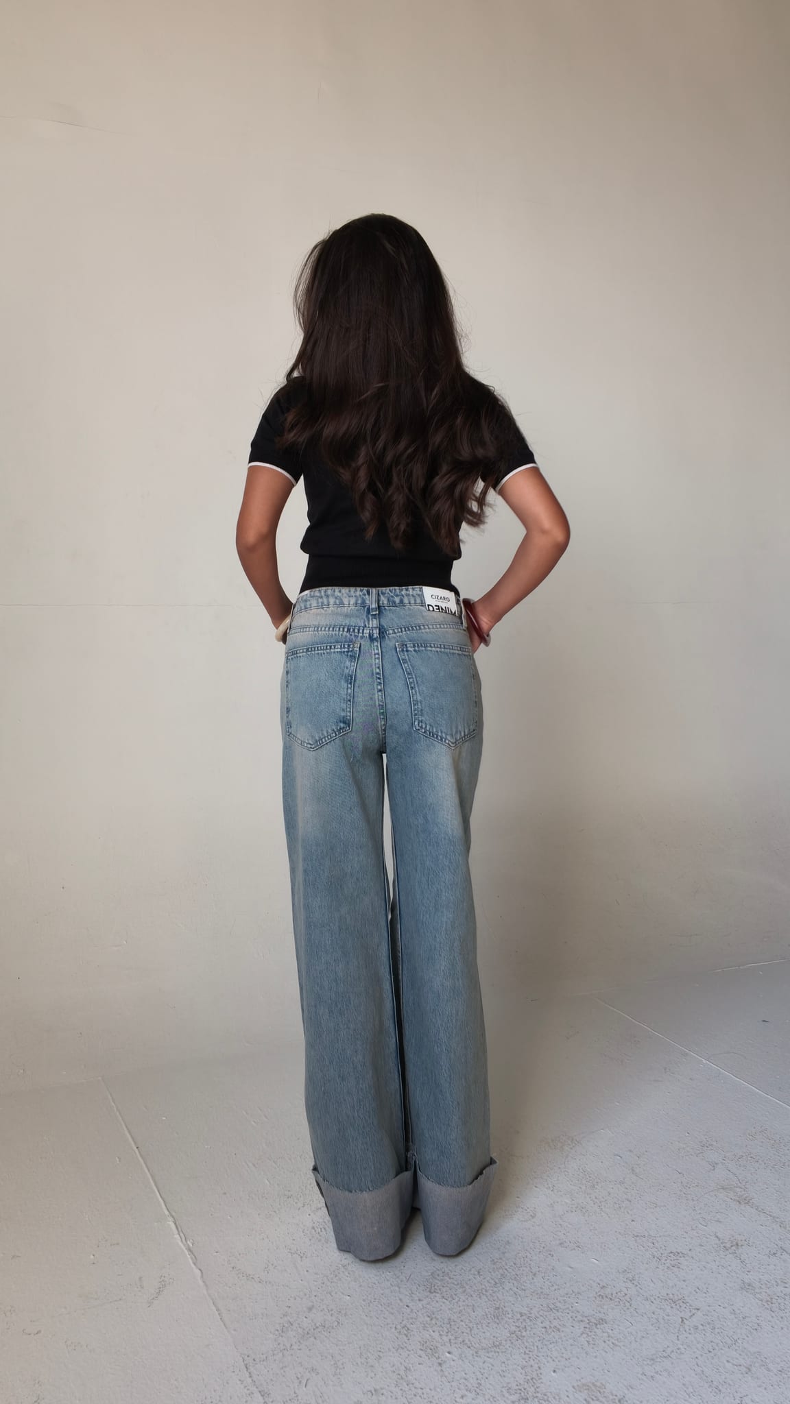 Baggy Mid-Waist Light Vintage Blue Turn-Up Jeans Baggy CIZARO - Cizaro Jeans