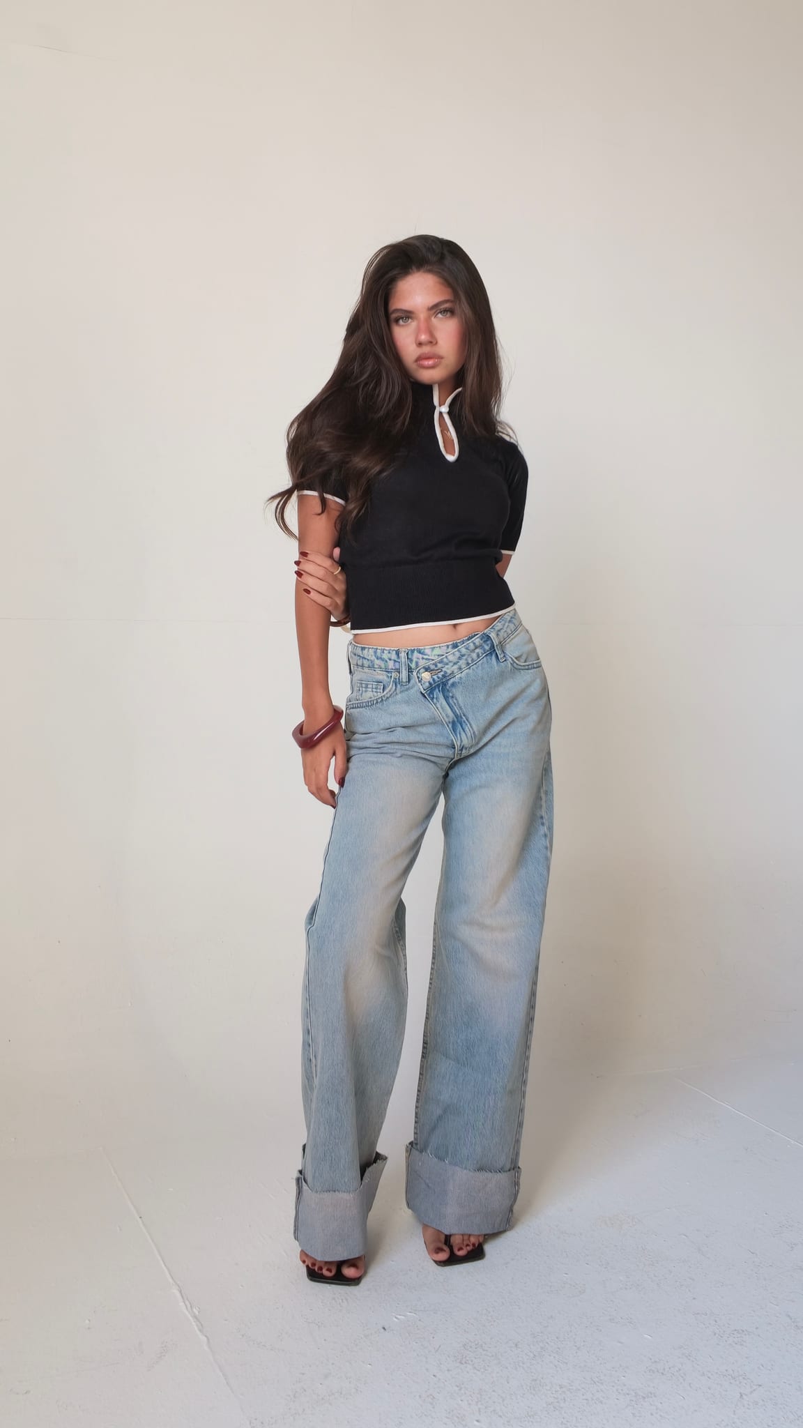 Baggy Mid-Waist Light Vintage Blue Turn-Up Jeans Baggy CIZARO - Cizaro Jeans