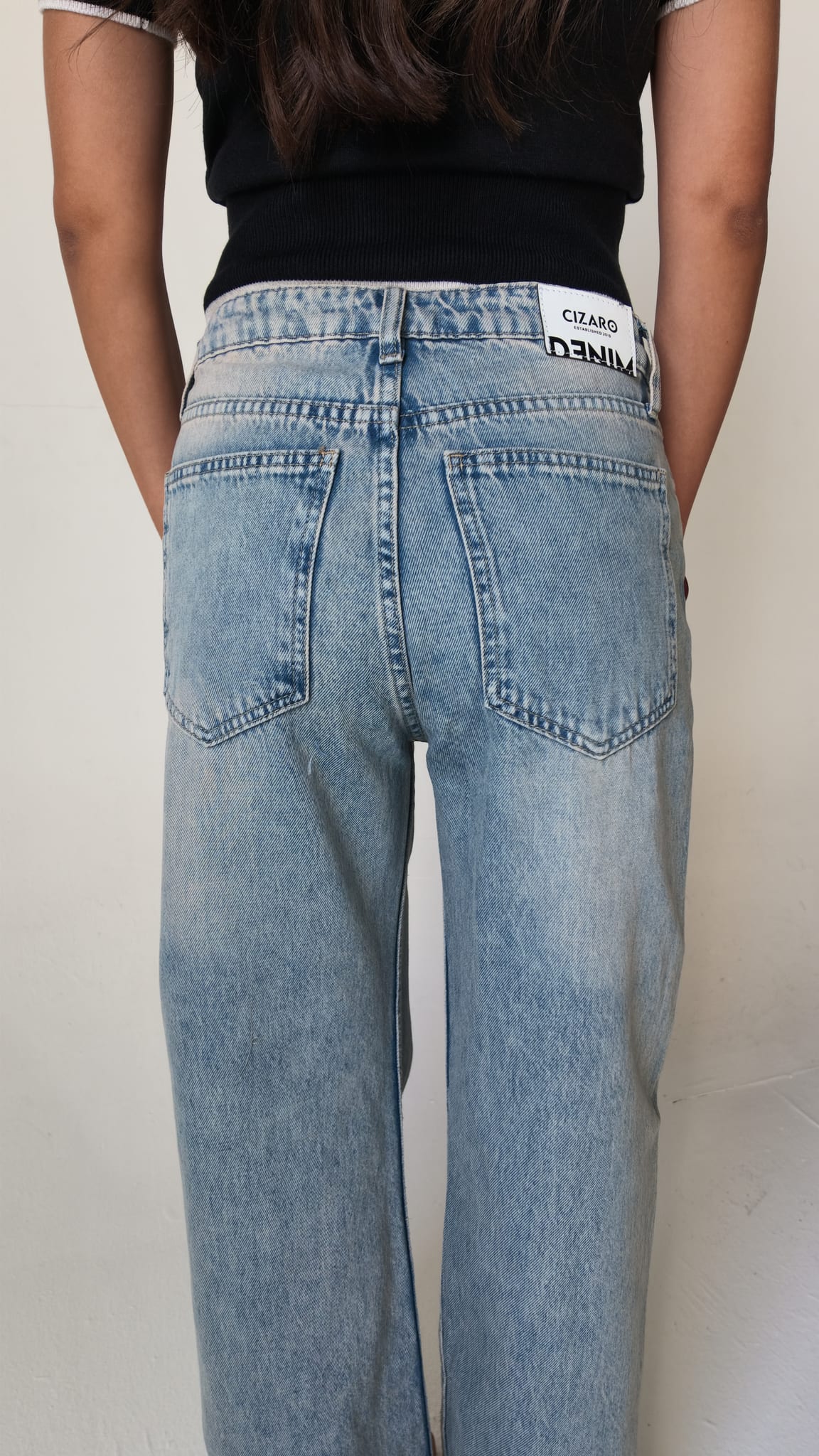Baggy Mid-Waist Light Vintage Blue Turn-Up Jeans Baggy CIZARO - Cizaro Jeans