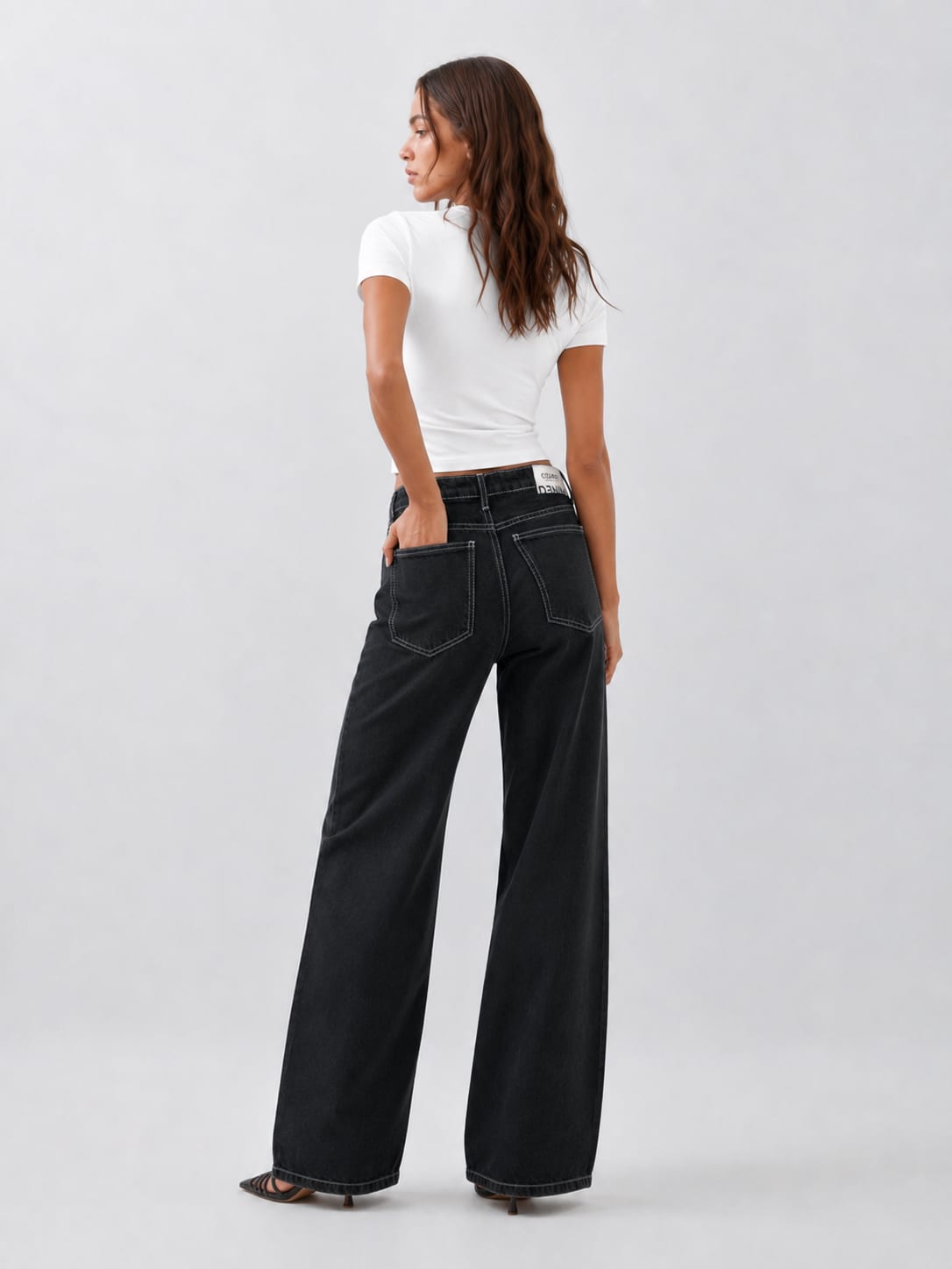 Baggy Mid-Waist Washed Black Jeans