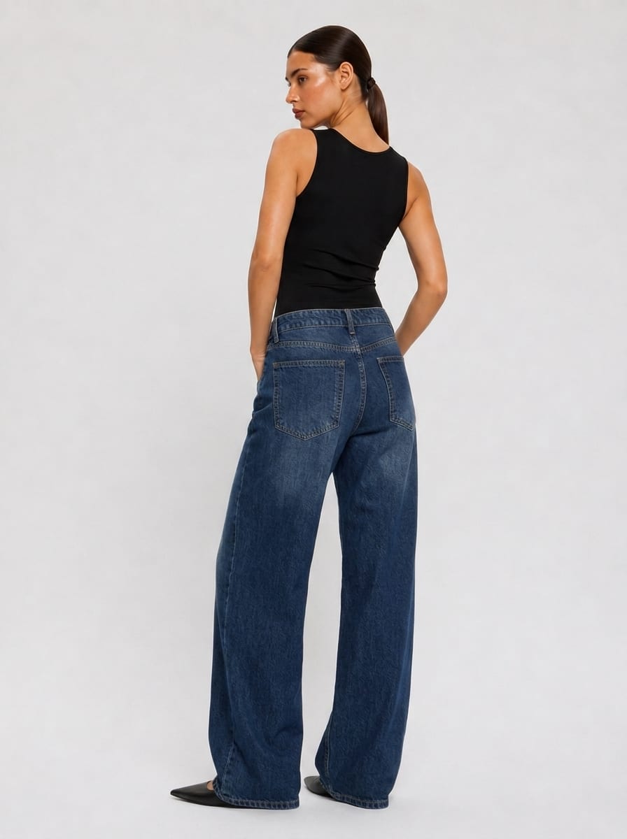 Baggy Low-Waist Dark Vintage Blue Ripped Jeans