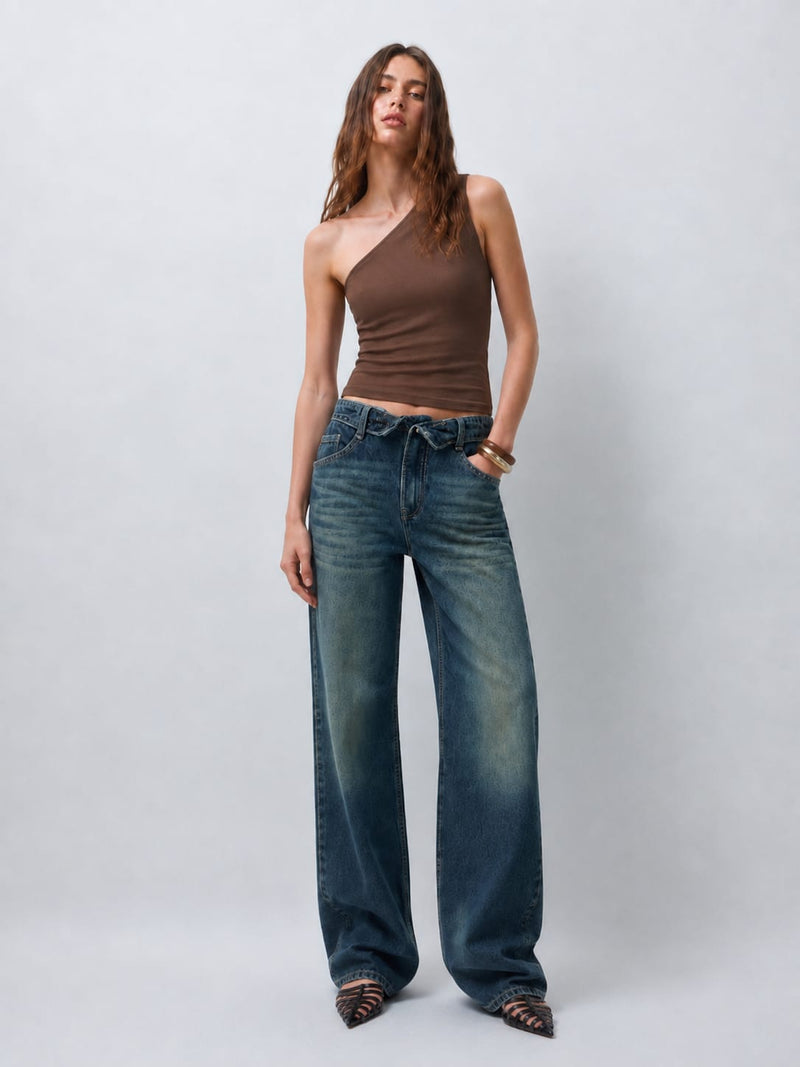 Baggy High Waist Deep Vintage Blue Jeans Baggy CIZARO - Cizaro Jeans