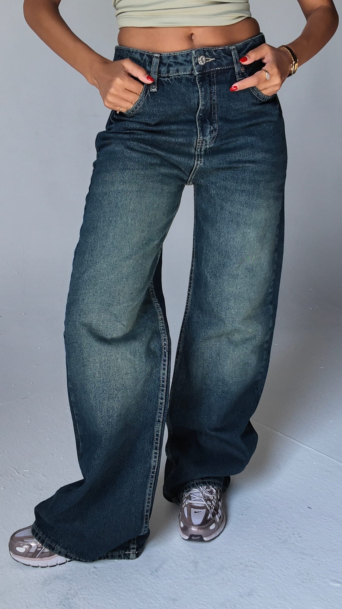 Baggy High waist-flex waist Mid vintage green jeans