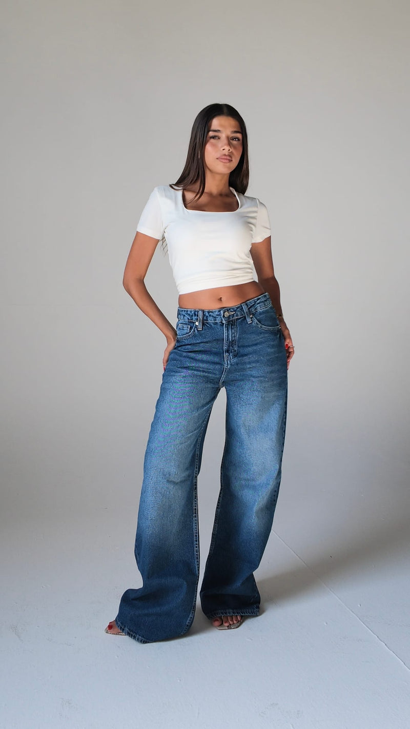 Baggy High Waist Flex Waist Marine Blue Jeans Baggy CIZARO - Cizaro Jeans