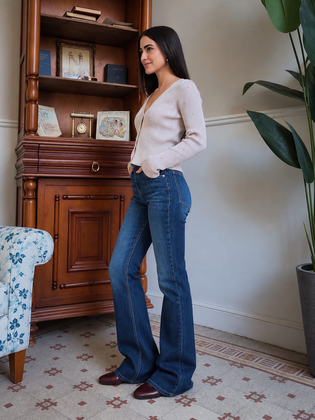 Flare High-Waist Ocean Blue Jeans Flare CIZARO - Cizaro Jeans