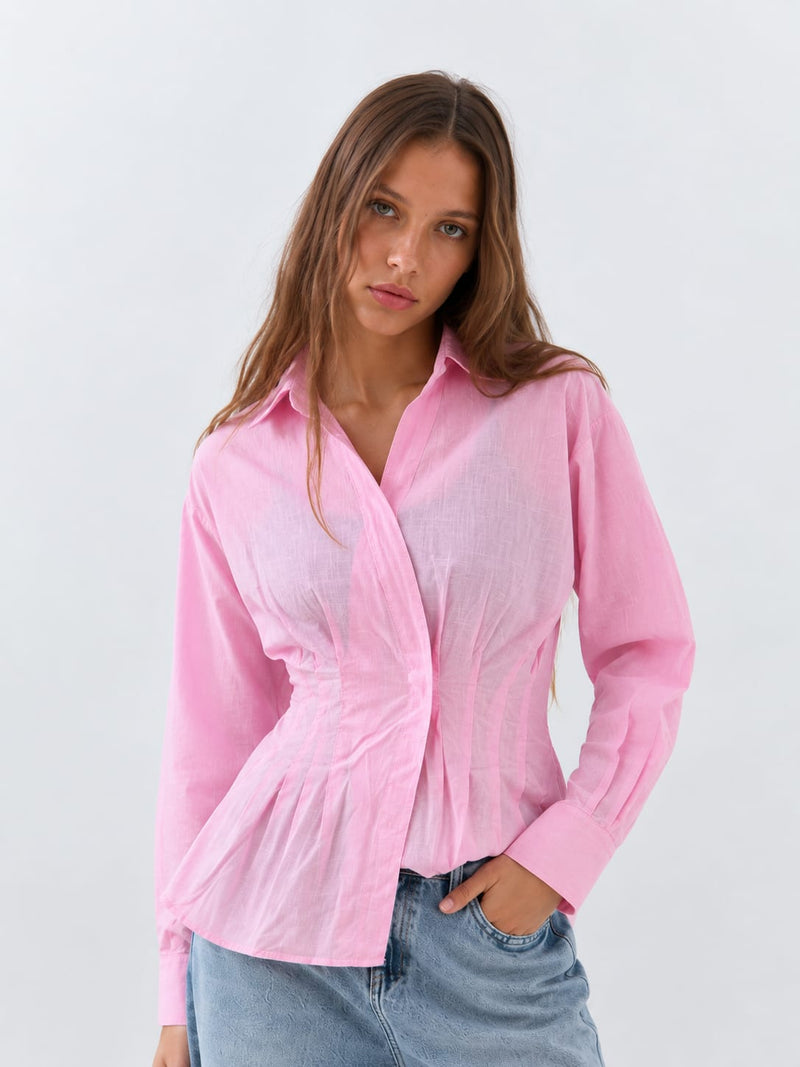 Women Long Sleeve Pink Wrap Blouse Blouse CIZARO - Cizaro Jeans
