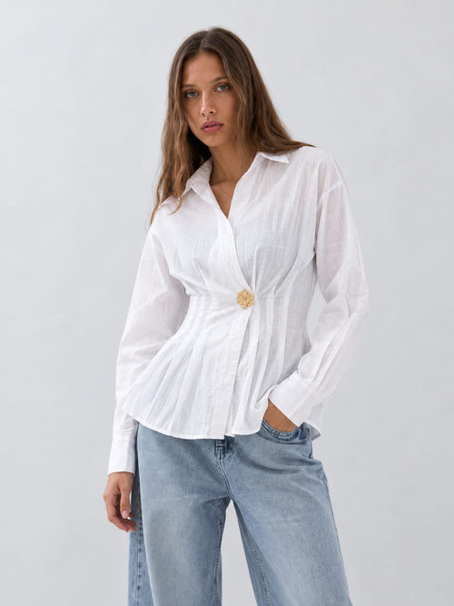 Women Long Sleeve White Wrap Blouse Blouse CIZARO - Cizaro Jeans