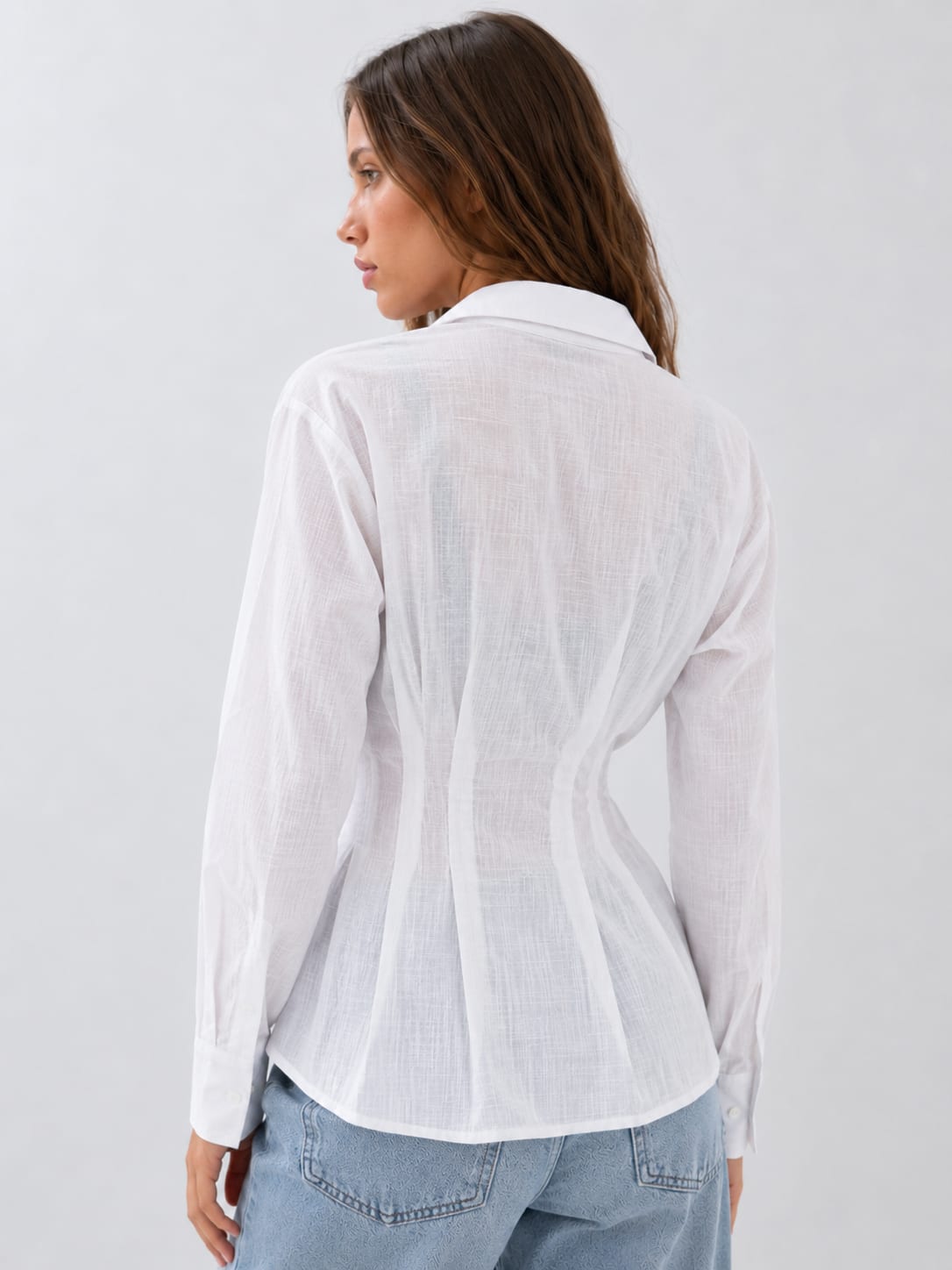 Women Long Sleeve White Wrap Blouse