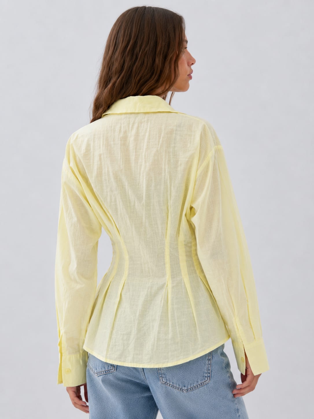 Women Long Sleeve Butter Yellow Blouse