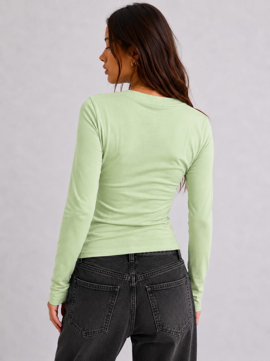 Long sleeve V-Neck Basic Top – Green