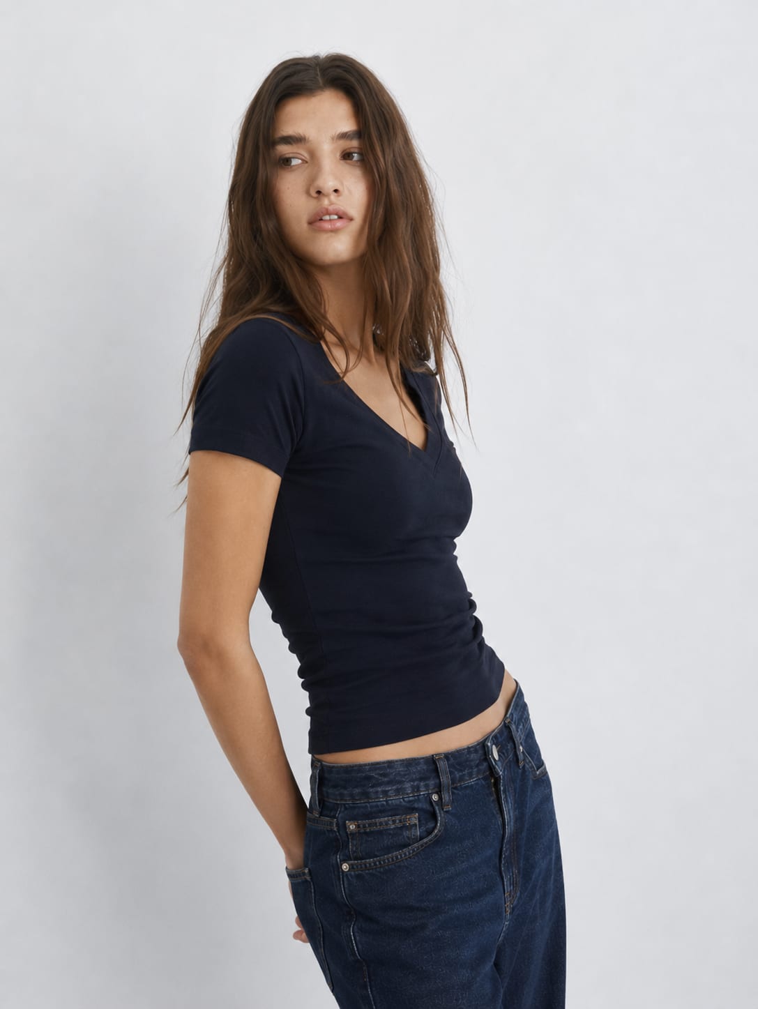 V-Neck Basic Top – Navy Blue