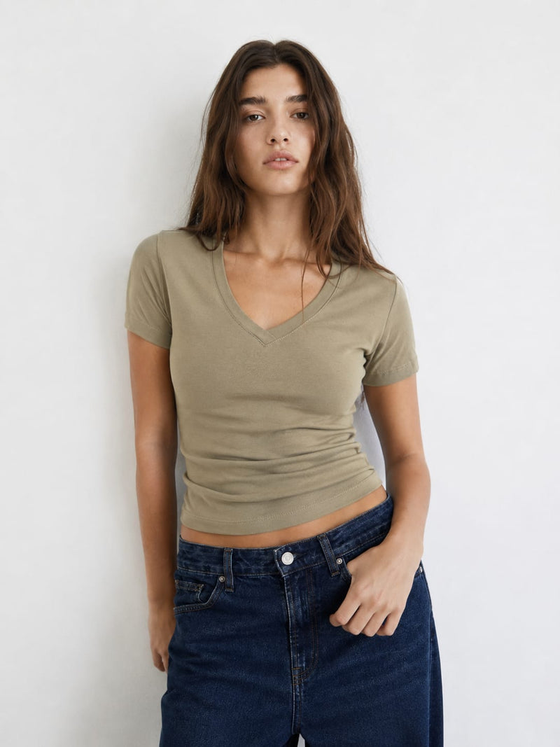 V-Neck Basic Top – CAFE Basic Top CIZARO - Cizaro Jeans